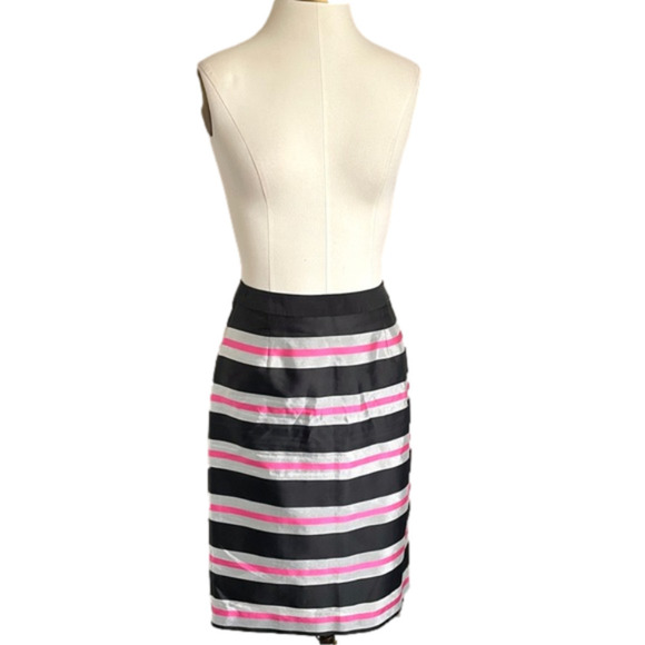 Halogen Black Silver Pink Striped Taffeta Pencil Skirt - 6/S - Picture 8 of 10